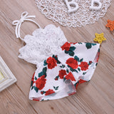 Baby Girl Sleeveless Lace Flower Print Strap Romper Jumpsuit