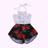 Baby Girl Sleeveless Lace Flower Print Strap Romper Jumpsuit