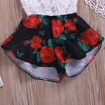 Baby Girl Sleeveless Lace Flower Print Strap Romper Jumpsuit