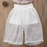 Toddler Sleeveless Lace Bow Crop V-neck Tops Pants Headbands