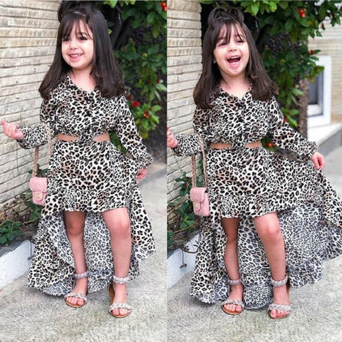 Stylish Baby Girl Clothes Long Sleeve Blouse+Mermaid Skirt Leopard