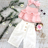 Cute Baby Girl Sling T-shirt Top +Long Pant + Headband