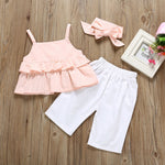 Cute Baby Girl Sling T-shirt Top +Long Pant + Headband