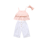 Cute Baby Girl Sling T-shirt Top +Long Pant + Headband