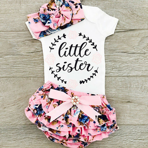 Baby Girl Letter Printed Jumpsuit + Pants + Headband