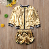 Fashion Metallic Jacket Top +Short Pants