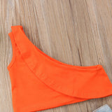 Fashion Orange Sloppy Shoulder T-shirt Tops + Denim Pants Trousers  Set Clothes