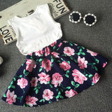 Cute Floral Love Sleeveless T-Shirt  +Skirt