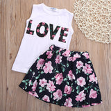 Cute Floral Love Sleeveless T-Shirt  +Skirt