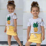 Baby Girl Sequin Pineapple Print Top T-shirt + Bottom Skirt