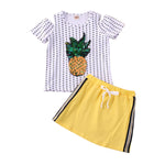 Baby Girl Sequin Pineapple Print Top T-shirt + Bottom Skirt