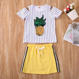 Baby Girl Sequin Pineapple Print Top T-shirt + Bottom Skirt