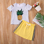 Baby Girl Sequin Pineapple Print Top T-shirt + Bottom Skirt