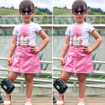 Lovely Short Sleeve 3D Flower Tops T-Shirt Leather Skirt