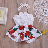 Baby Girl Sleeveless Lace Flower Print Strap Romper Jumpsuit