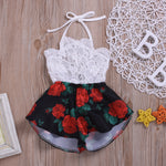 Baby Girl Sleeveless Lace Flower Print Strap Romper Jumpsuit