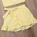 Baby Girl Plaid Crop Top Off Shoulder Shirt + Irregular Skirt