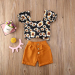 Toddler Baby Girl Daisy Floral Off Shoulder Tops Crop Shorts