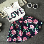 Cute Floral Love Sleeveless T-Shirt  +Skirt