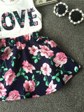 Cute Floral Love Sleeveless T-Shirt  +Skirt