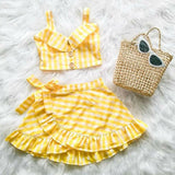 Baby Girl Plaid Crop Top Off Shoulder Shirt + Irregular Skirt