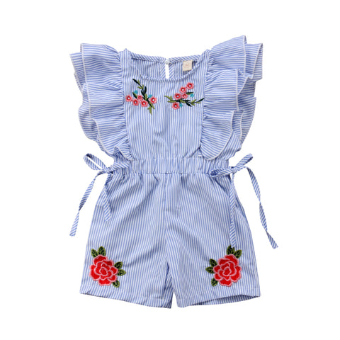 Infant Toddler Baby Girls Striped Embroidery Romper Floral Jumpsuit