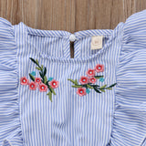 Infant Toddler Baby Girls Striped Embroidery Romper Floral Jumpsuit