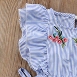 Infant Toddler Baby Girls Striped Embroidery Romper Floral Jumpsuit
