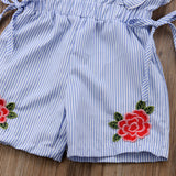 Infant Toddler Baby Girls Striped Embroidery Romper Floral Jumpsuit