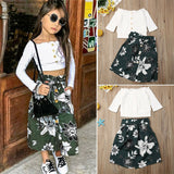 Long Sleeve Button Off Shoulder Crop Top + Floral Skirt