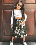 Long Sleeve Button Off Shoulder Crop Top + Floral Skirt