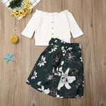 Long Sleeve Button Off Shoulder Crop Top + Floral Skirt