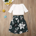 Long Sleeve Button Off Shoulder Crop Top + Floral Skirt