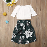 Long Sleeve Button Off Shoulder Crop Top + Floral Skirt