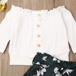 Long Sleeve Button Off Shoulder Crop Top + Floral Skirt