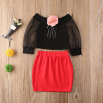 Baby Girl Flowers Lace Long Sleeve T Shirt Top + Mini Skirt