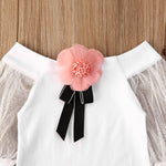 Baby Girl Flowers Lace Long Sleeve T Shirt Top + Mini Skirt