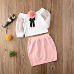 Baby Girl Flowers Lace Long Sleeve T Shirt Top + Mini Skirt