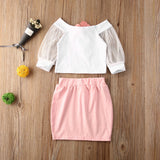 Baby Girl Flowers Lace Long Sleeve T Shirt Top + Mini Skirt