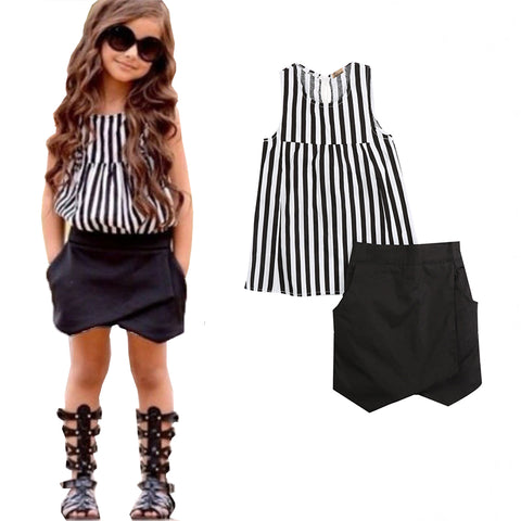 Stylish Baby Girl Striped Top Blouse + Asymmetric Short