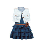 Baby girl Dress+Jacket Suit belt Jeans Denim vest dress