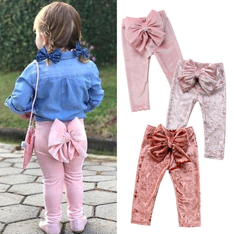 Cute Baby Girl Bowknot Pants Velvet Long Pants Leggings