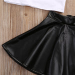 Short Sleeve White Cotton T-shirt Top + Leather Skirt