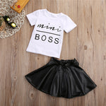 Short Sleeve White Cotton T-shirt Top + Leather Skirt