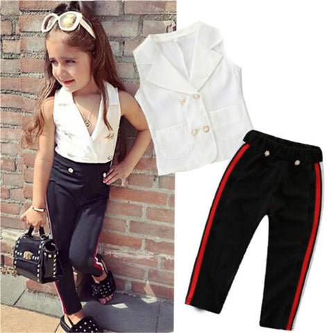 Fashion Solid White T-Shirt + Tie Long Pants