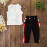 Fashion Solid White T-Shirt + Tie Long Pants